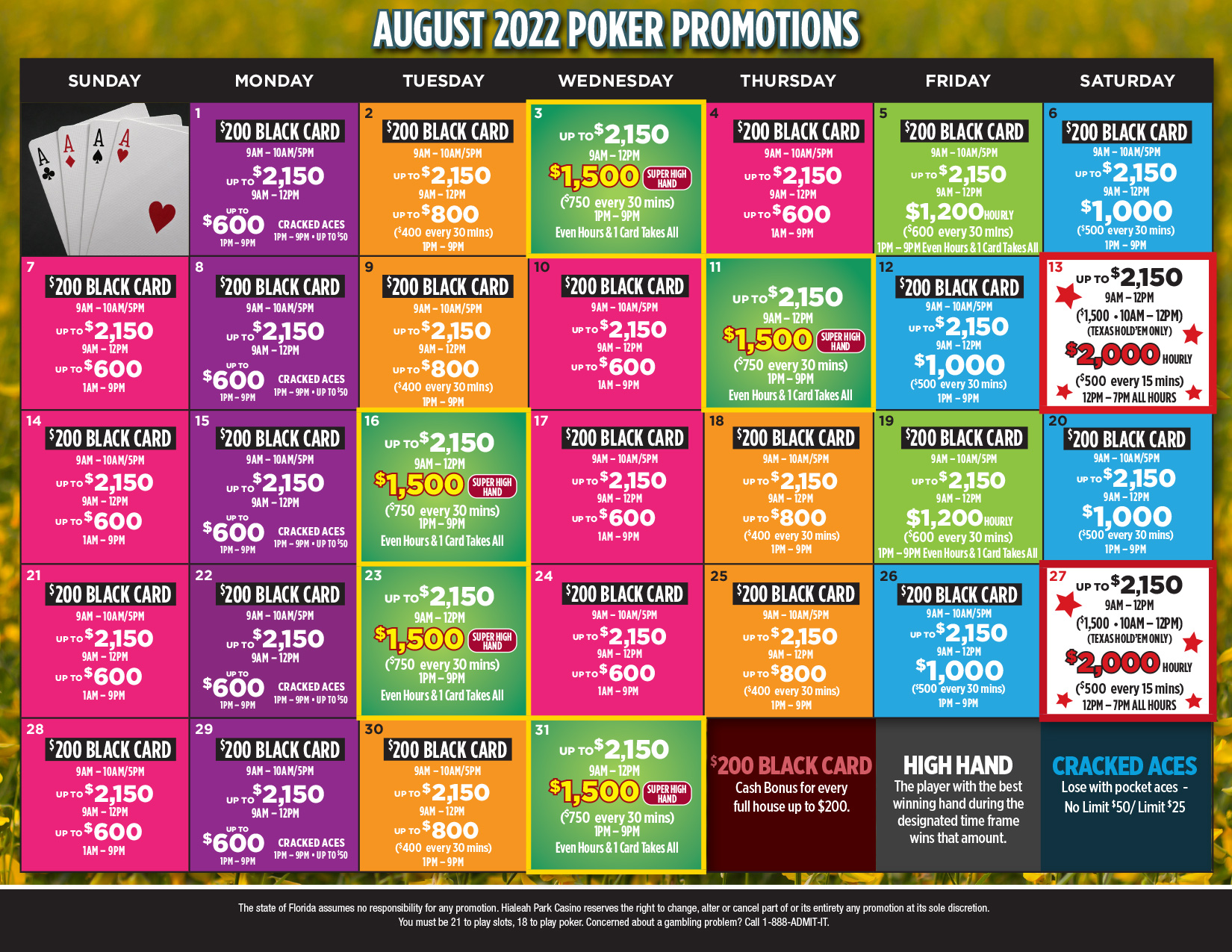 August Poker Calendar
