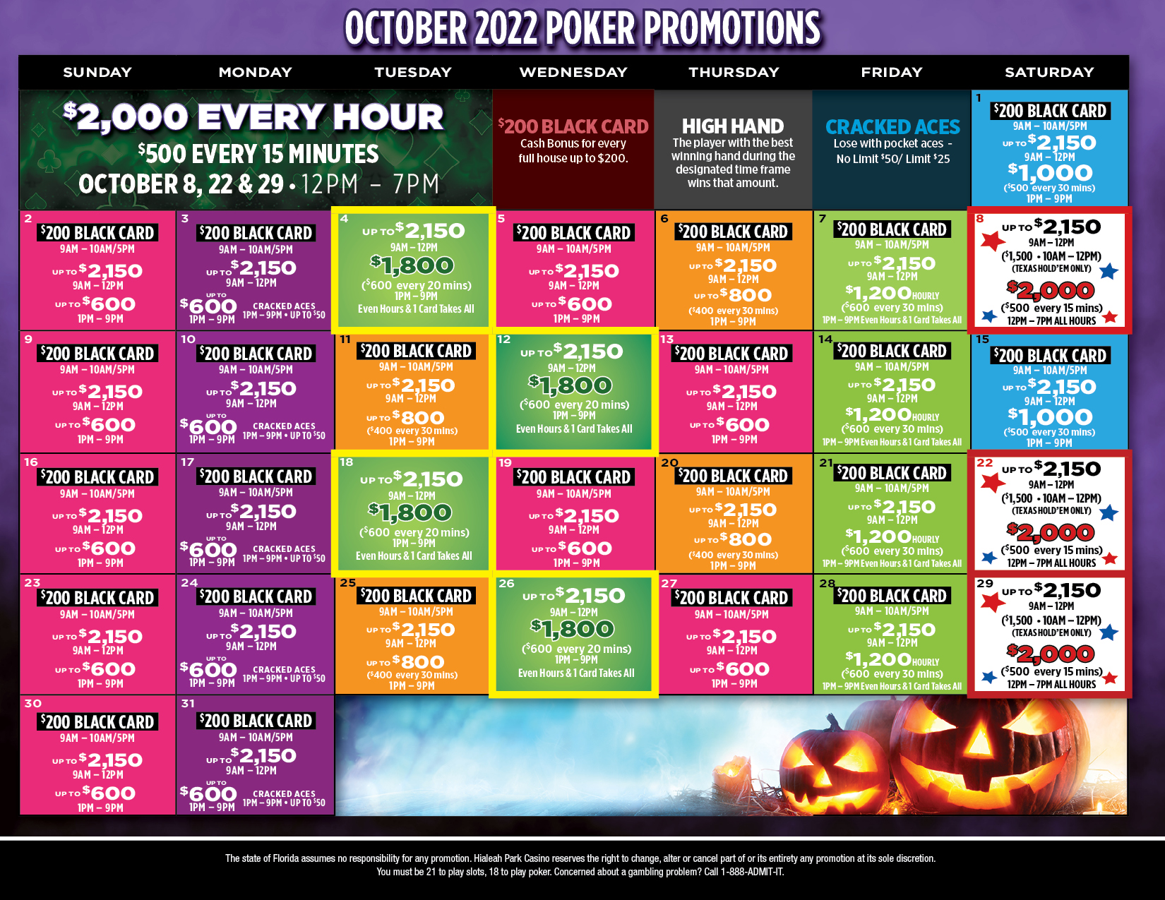 October Poker Calendar