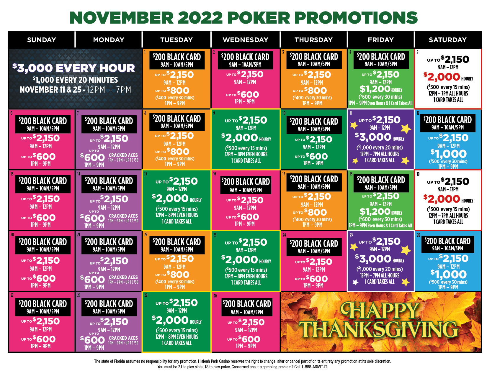 November Poker Calendar