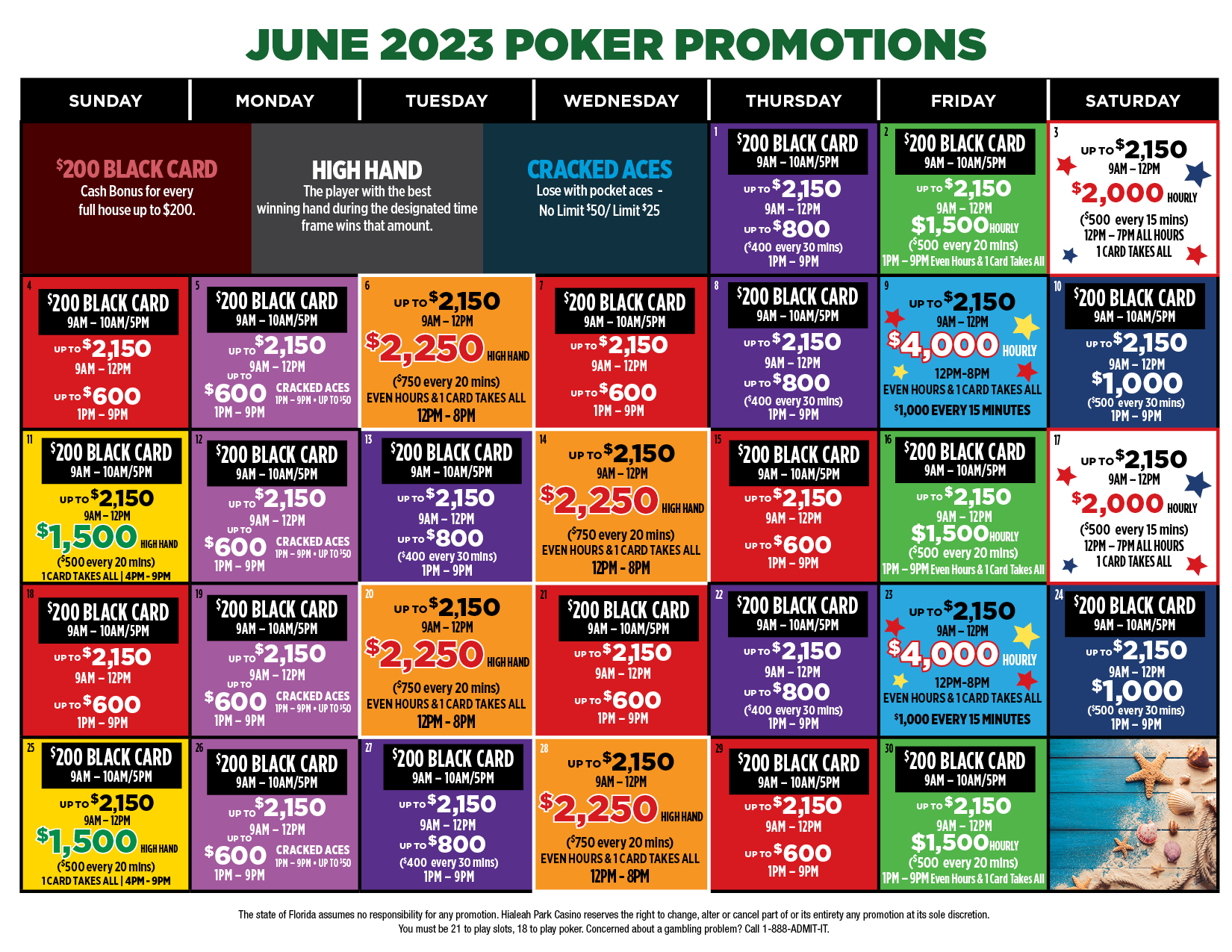 June Poker Calendar
