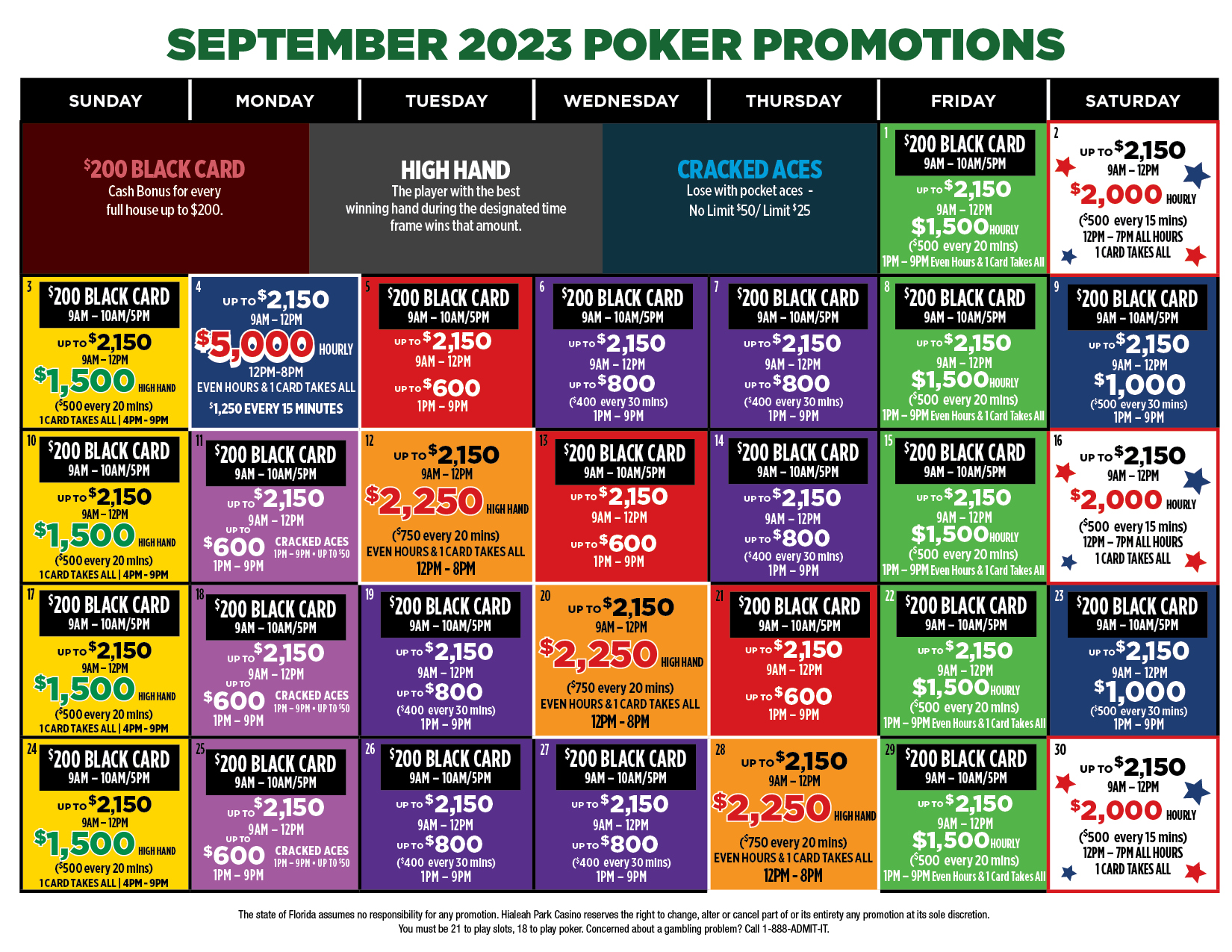 September Poker Calendar