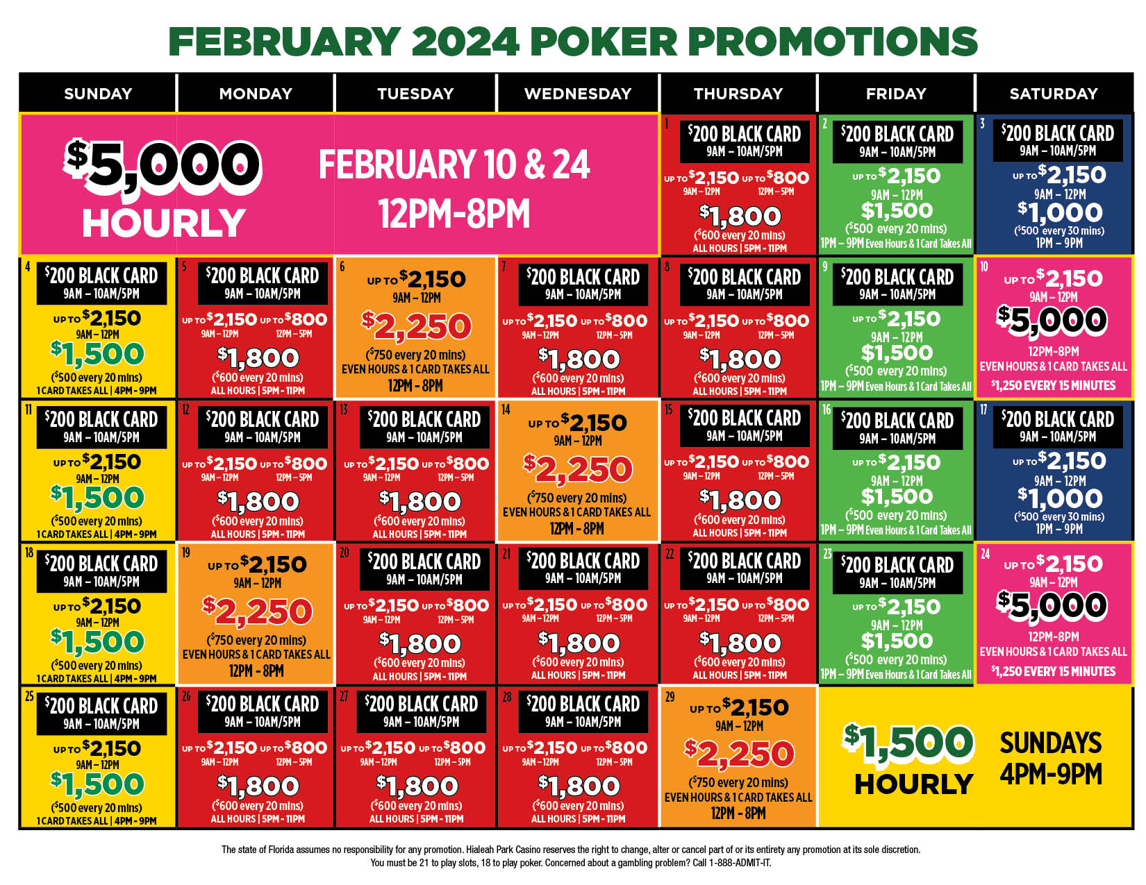 February Poker Calendar