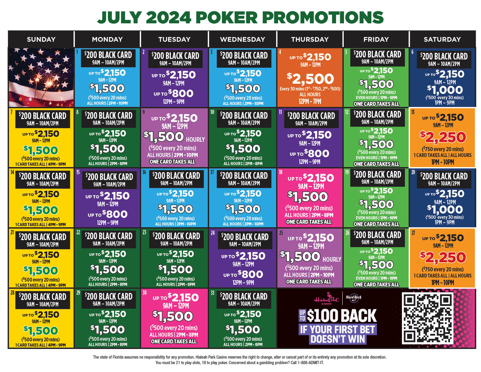 July Poker Calendar