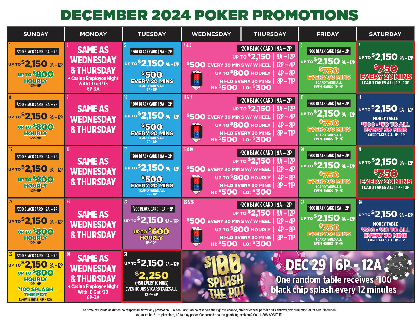 December Poker Calendar