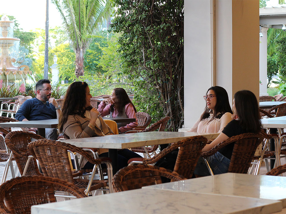 People relaxing at the Fountain Terrace