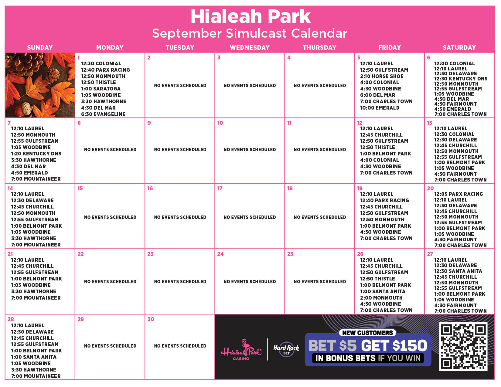 September Simulcast Calendar