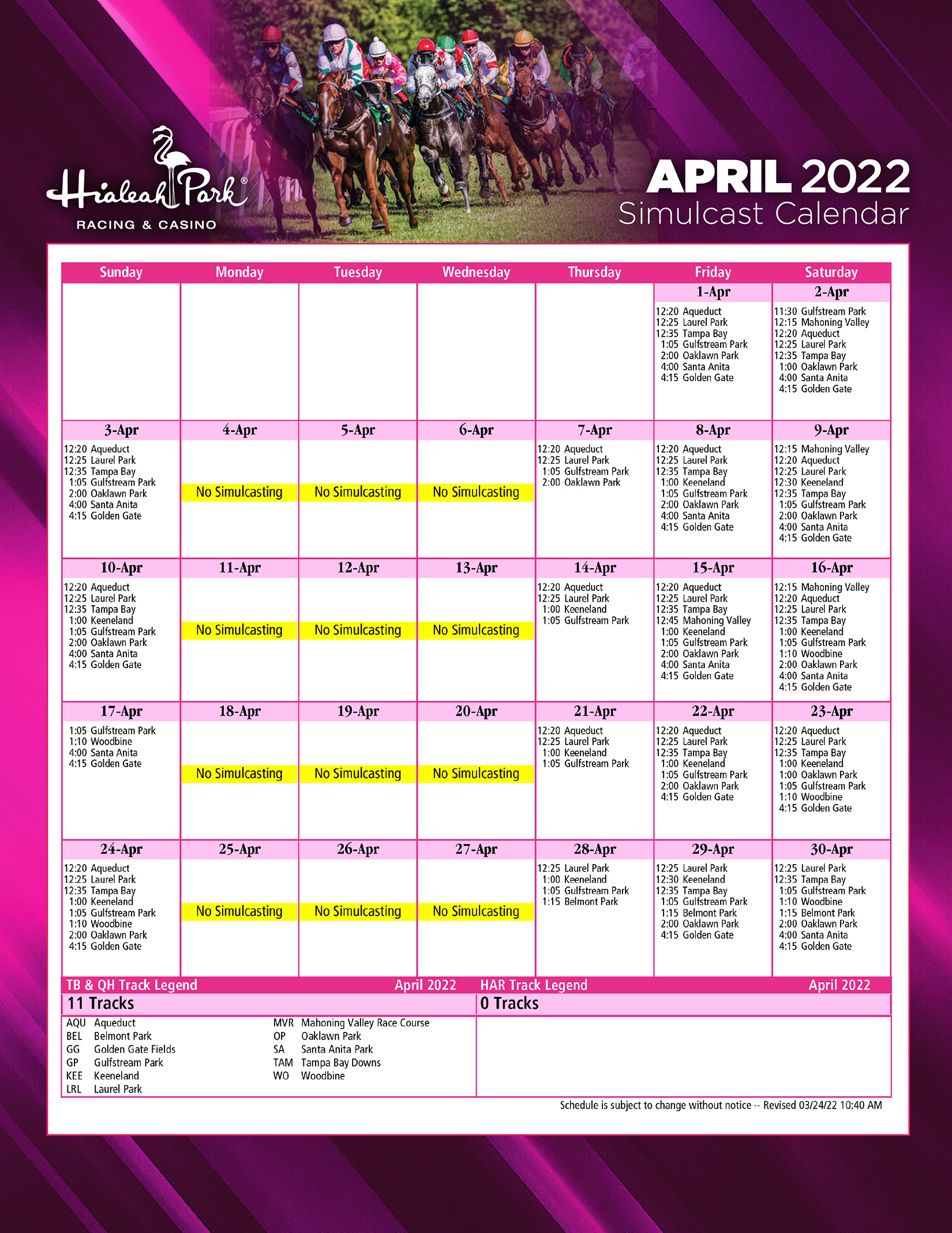 Simulcast Calendar Hialeah Park Casino